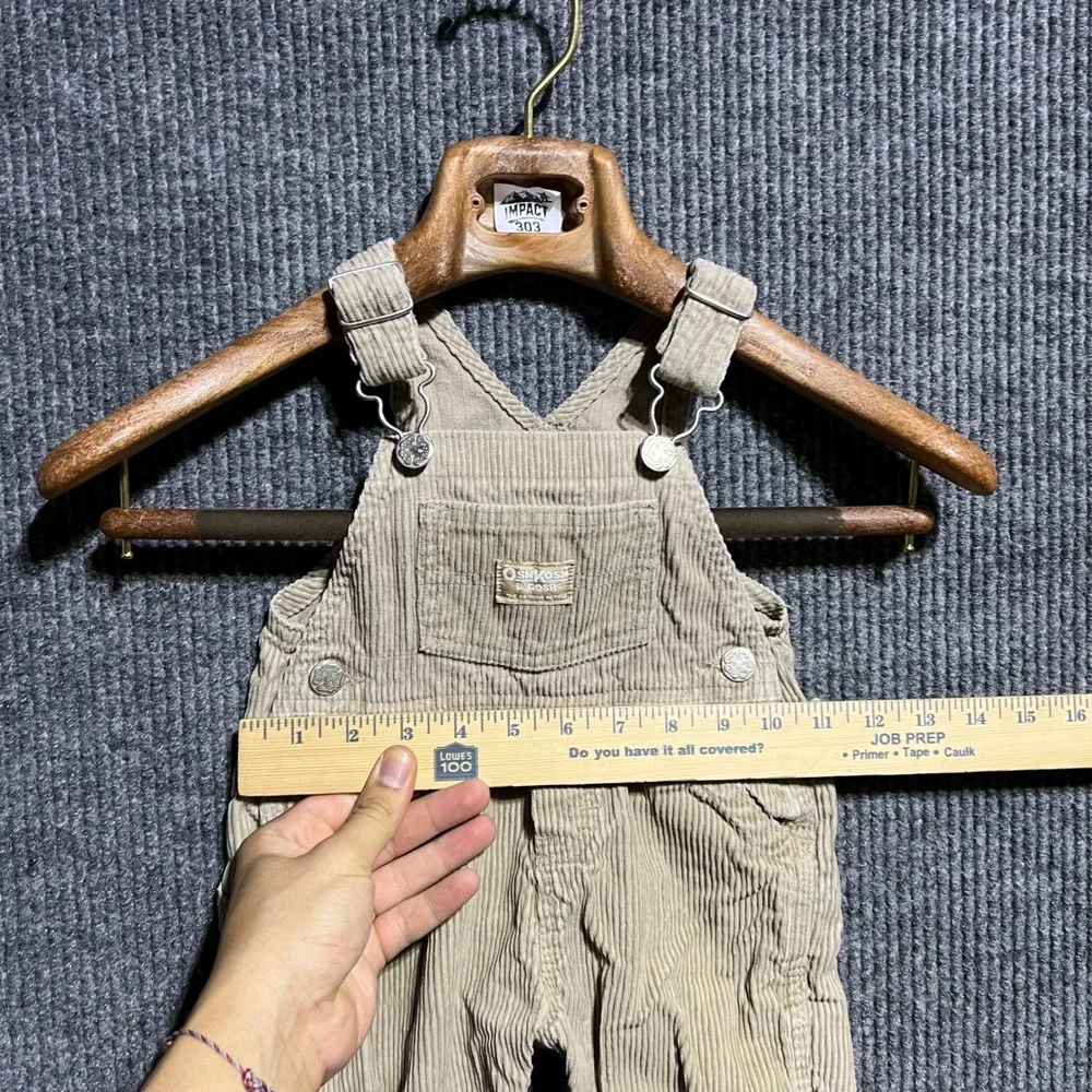OshKosh B'gosh Corduroy Overalls Kids 12M Tan Khaki Bib Workwear Classic Cotton